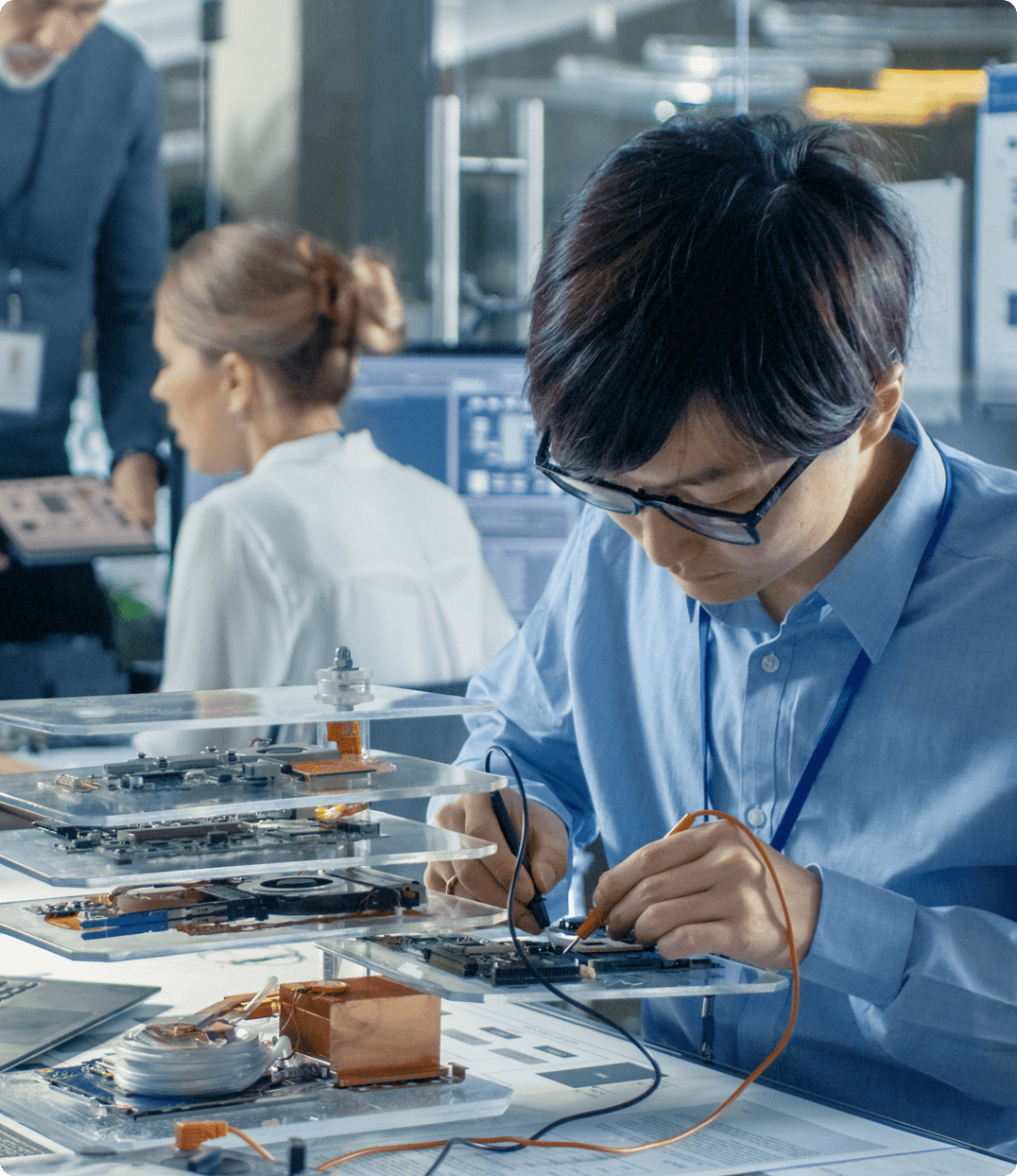 Engineer assembling cellular tech